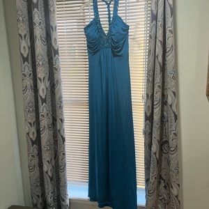 Blue halter gown.